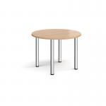 Circular chrome radial leg meeting table 1000mm - beech DRL1000C-C-B