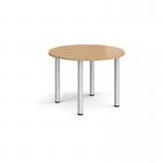 Circular silver radial leg meeting table 1000mm - oak DRL1000C-S-O