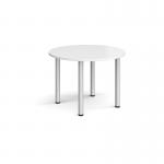 Circular silver radial leg meeting table 1000mm - white DRL1000C-S-WH