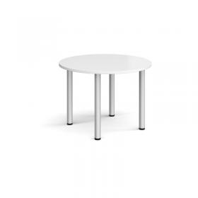 Circular silver radial leg meeting table 1000mm - white DRL1000C-S-WH