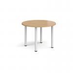 Circular white radial leg meeting table 1000mm - oak