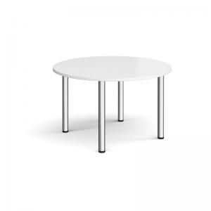 Circular chrome radial leg meeting table 1200mm - white DRL1200C-C-WH