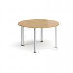 Circular silver radial leg meeting table 1200mm - oak