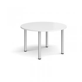 Circular silver radial leg meeting table 1200mm - white DRL1200C-S-WH