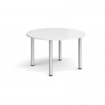 Circular silver radial leg meeting table 1200mm - white
