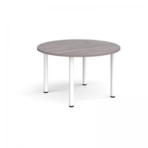 Circular white radial leg meeting table 1200mm - grey oak