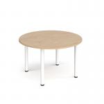 Circular white radial leg meeting table 1200mm - Kendal Oak DRL1200C-WH-KO