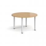 Circular white radial leg meeting table 1200mm - oak