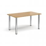 Rectangular chrome radial leg meeting table 1400mm x 800mm - oak DRL1400-C-O