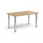 Rectangular chrome radial leg meeting table 1400mm x 800mm - oak