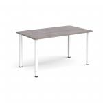 Rectangular white radial leg meeting table 1400mm x 800mm - grey oak DRL1400-WH-GO