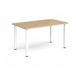 Rectangular white radial leg meeting table 1400mm x 800mm - kendal oak DRL1400-WH-KO