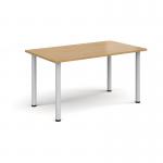 Rectangular white radial leg meeting table 1400mm x 800mm - oak