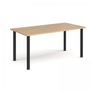 Rectangular black radial leg meeting table 1600mm x 800mm - Kendal oak