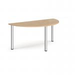 Semi circular chrome radial leg meeting table 1600mm x 800mm - Kendal oak DRL1600S-C-KO