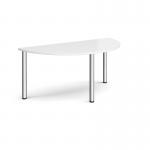 Semi circular chrome radial leg meeting table 1600mm x 800mm - white
