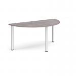 Semi circular silver radial leg meeting table 1600mm x 800mm - grey oak DRL1600S-S-GO