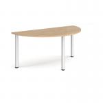 Semi circular silver radial leg meeting table 1600mm x 800mm - Kendal oak DRL1600S-S-KO