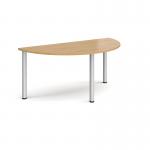 Semi circular silver radial leg meeting table 1600mm x 800mm - oak