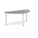 Semi circular silver radial leg meeting table 1600mm x 800mm - onyx grey DRL1600S-S-OG