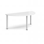 Semi circular silver radial leg meeting table 1600mm x 800mm - white DRL1600S-S-WH