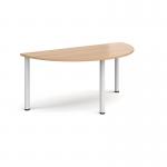 Semi circular white radial leg meeting table 1600mm x 800mm - beech
