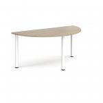 Semi circular white radial leg meeting table 1600mm x 800mm - barcelona walnut DRL1600S-WH-BW