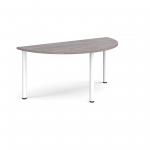 Semi circular white radial leg meeting table 1600mm x 800mm - grey oak DRL1600S-WH-GO