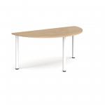 Semi circular white radial leg meeting table 1600mm x 800mm - kendal oak DRL1600S-WH-KO