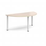 Semi circular white radial leg meeting table 1600mm x 800mm - maple