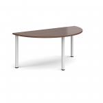 Semi circular white radial leg meeting table 1600mm x 800mm - walnut