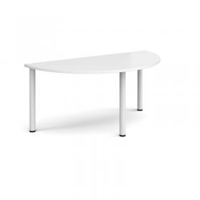 Semi circular white radial leg meeting table 1600mm x 800mm - white DRL1600S-WH-WH