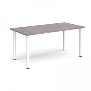 Rectangular white radial leg meeting table 1600mm x 800mm - grey oak