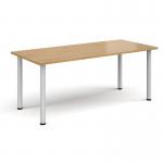 Rectangular white radial leg meeting table 1800mm x 800mm - oak