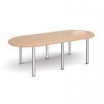 Radial end meeting table 2400mm x 1000mm with 6 chrome radial legs - beech DRL2400-C-B