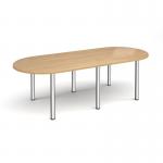 Radial end meeting table 2400mm x 1000mm with 6 chrome radial legs - oak