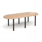 Radial end meeting table 2400mm x 1000mm with 6 black radial legs - beech