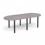 Radial end meeting table 2400mm x 1000mm with 6 black radial legs - grey oak DRL2400-K-GO