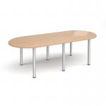 Radial end meeting table 2400mm x 1000mm with 6 silver radial legs - beech DRL2400-S-B