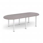 Radial end meeting table 2400mm x 1000mm with 6 silver radial legs - grey oak DRL2400-S-GO