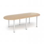 Radial end meeting table 2400mm x 1000mm with 6 silver radial legs - Kendal Oak DRL2400-S-KO