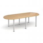 Radial end meeting table 2400mm x 1000mm with 6 silver radial legs - oak