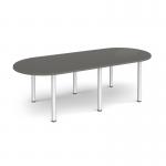 Radial end meeting table 2400mm x 1000mm with 6 silver radial legs - Onyx Grey DRL2400-S-OG