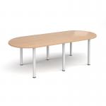 Radial end meeting table 2400mm x 1000mm with 6 white radial legs - beech