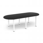 Radial end meeting table 2400mm x 1000mm with 6 white radial legs -Black DRL2400-WH-BK