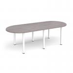 Radial end meeting table 2400mm x 1000mm with 6 white radial legs - grey oak DRL2400-WH-GO