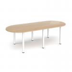 Radial end meeting table 2400mm x 1000mm with 6 white radial legs - Kendal Oak DRL2400-WH-KO