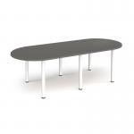 Radial end meeting table 2400mm x 1000mm with 6 white radial legs - Onyx Grey DRL2400-WH-OG