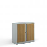 Bisley systems storage low tambour cupboard 1000mm high - silver with beech doors DST40SB