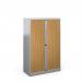 Bisley systems storage medium tambour cupboard 1570mm high - silver with beech doors DST65SB